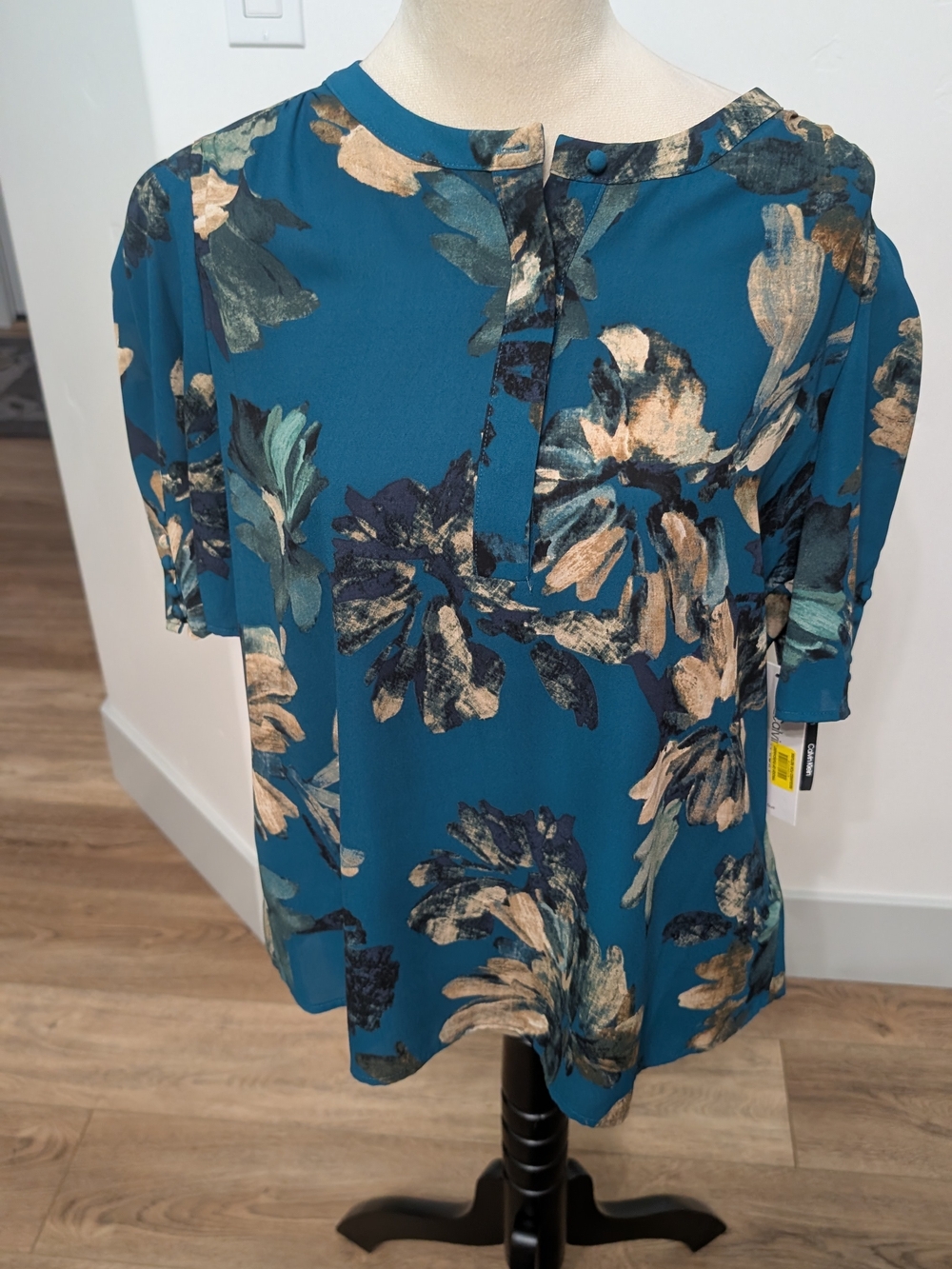 Calvin Klein Teal Floral Short Sleeve Blouse